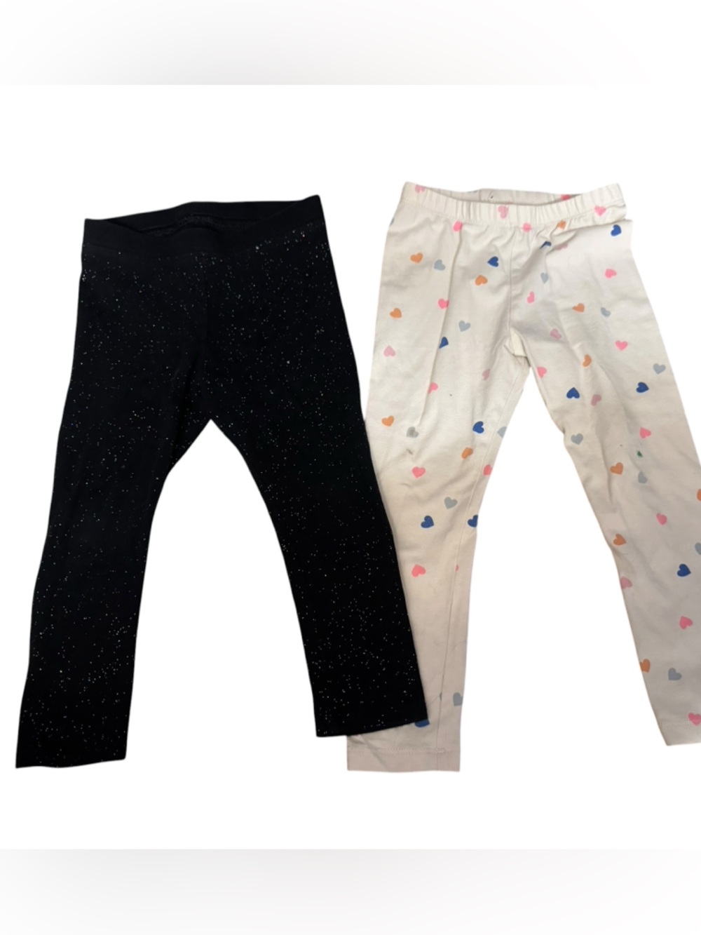 Cat & Jack Black Sparkle Leggings and White Heart-Print Leggings Set